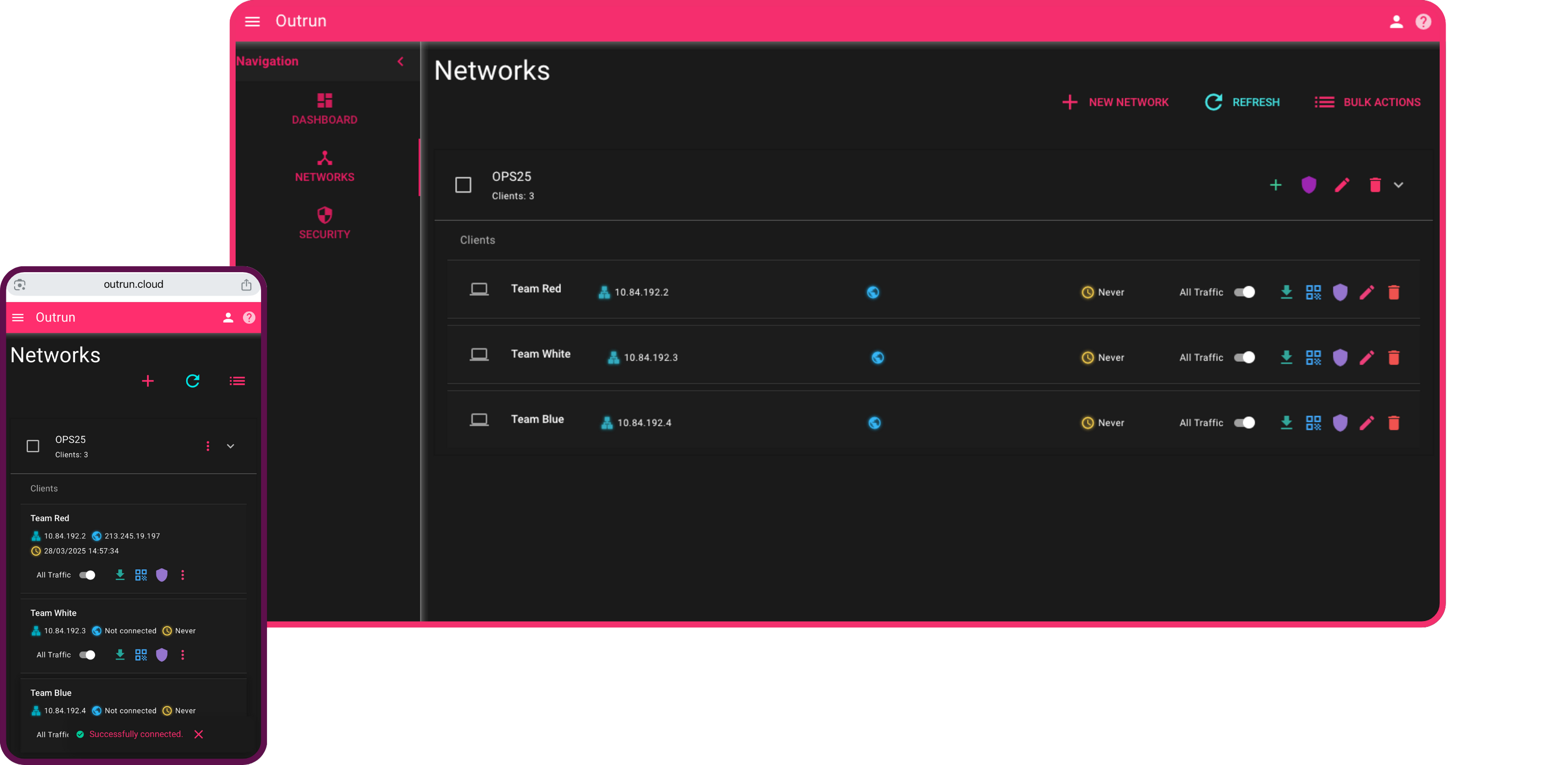 Outrun networks UI